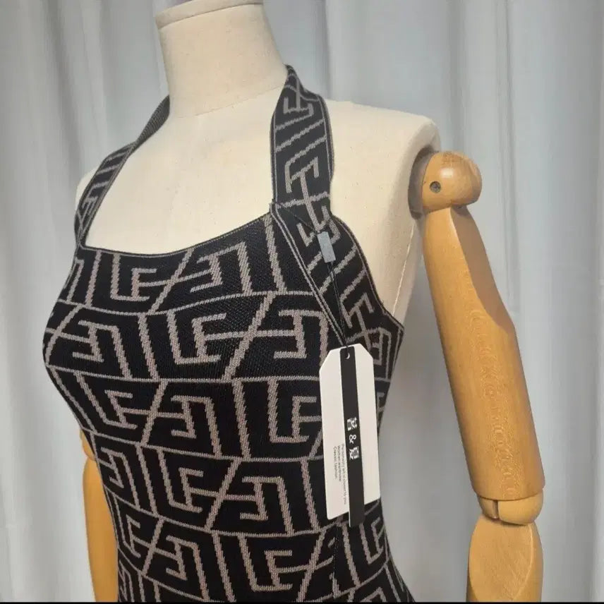 [BUNJANG] Patterned Halterneck Knit Dress / 패턴 홀터넥 니트 원피스