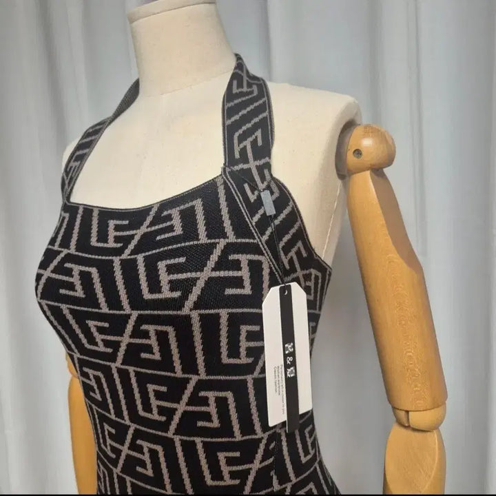 [BUNJANG] Patterned Halterneck Knit Dress / 패턴 홀터넥 니트 원피스