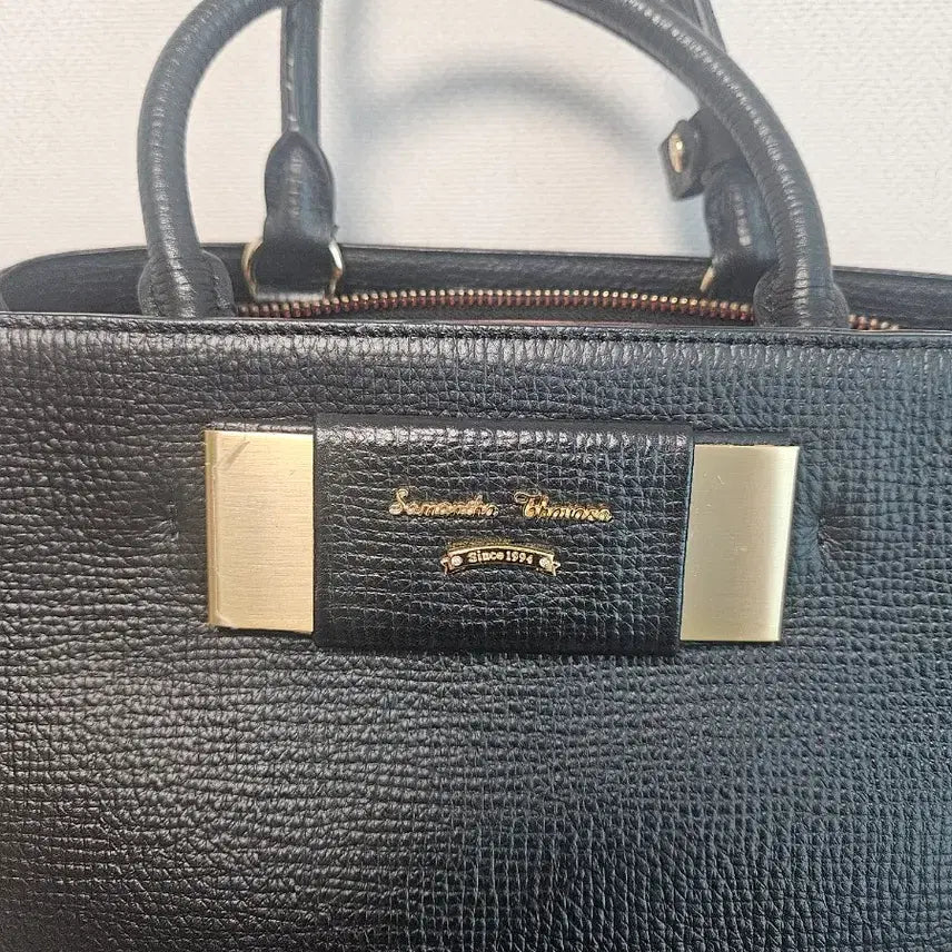 [BUNJANG] Samantha Thavasa Black Leather Tote Bag / 사만사타바사 블랙 토트백