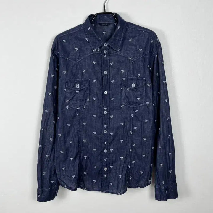 [BUNJANG] Guess Logo Pattern Cotton Shirt Men XL / 게스/로고 패턴 면 셔츠 남방 남XL 105/라덴