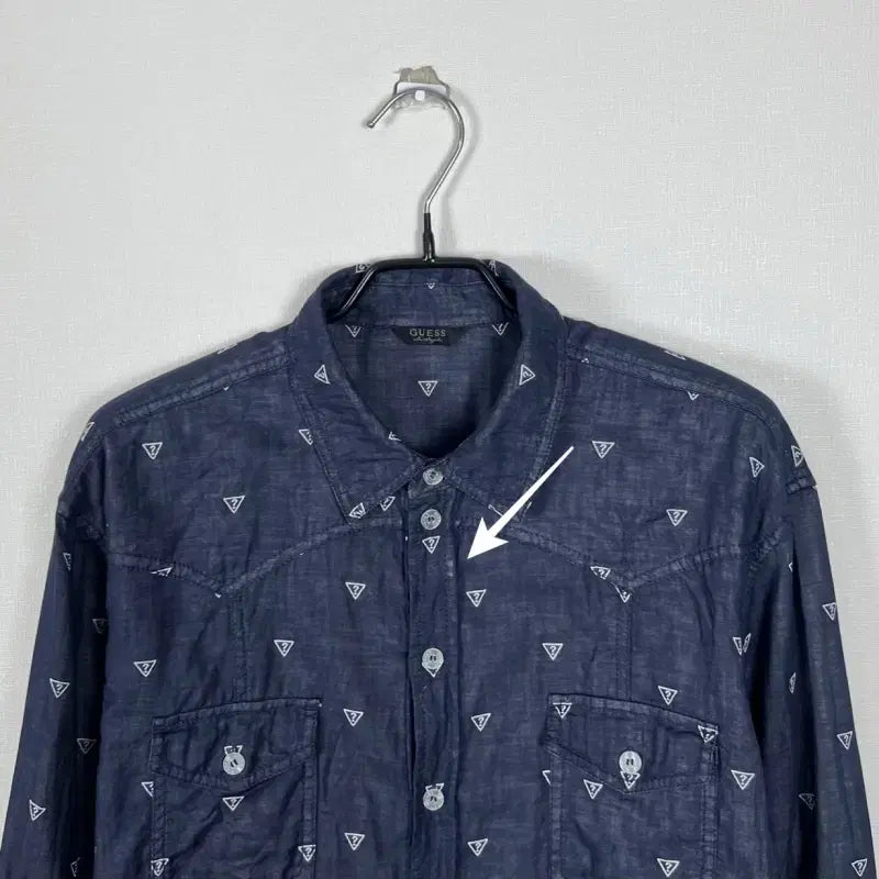 [BUNJANG] Guess Logo Pattern Cotton Shirt Men XL / 게스/로고 패턴 면 셔츠 남방 남XL 105/라덴