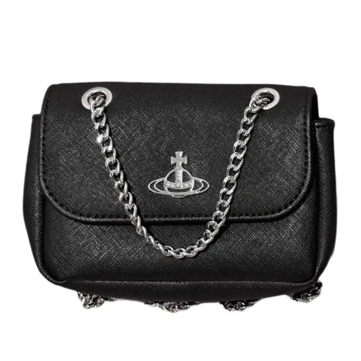 [BUNJANG] Vivienne Westwood Saffiano Leather Chain Crossbody Bag / 비비안웨스트우드 블랙 사피아노 체인 크로스백