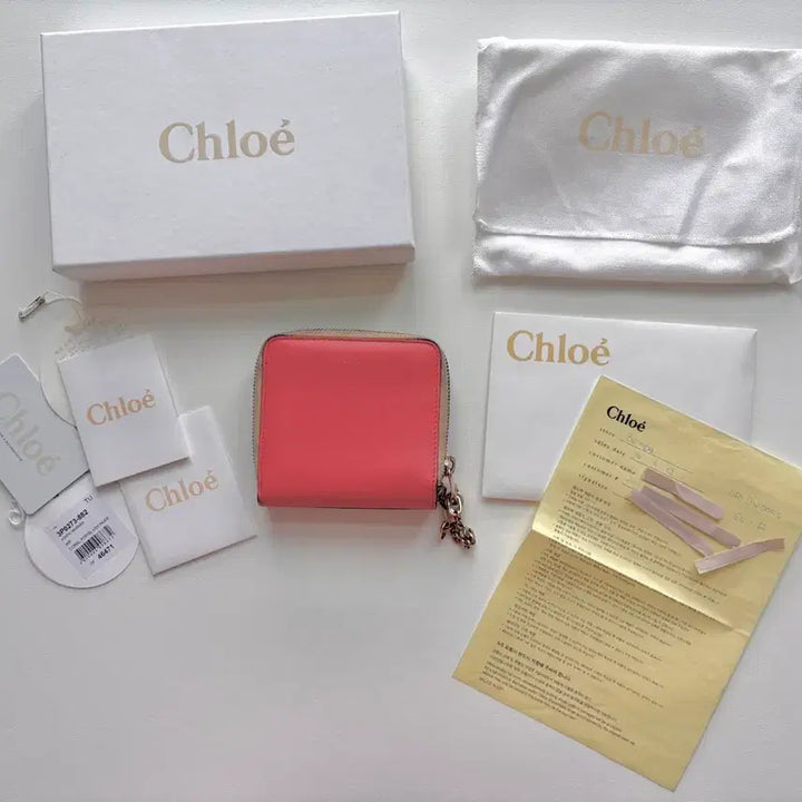 [BUNJANG] Chloe Coral Beige Two-Tone Bifold Wallet Full Set / 끌로에 코랄 베이지 투톤 반지갑 풀세트