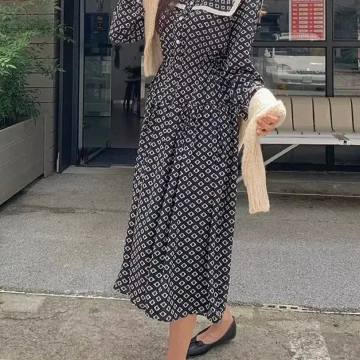 [BUNJANG] Chiffon Dress with Large Lace Collar / 새상품)44-66반 세라카라 쉬폰원피스