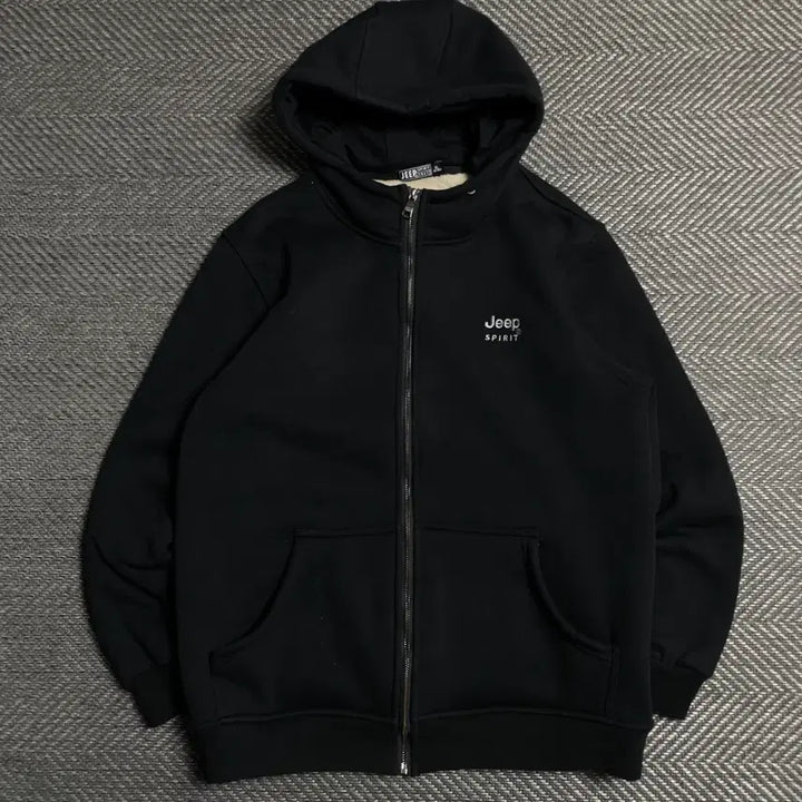 [BUNJANG] Jeep Basic Fleece Fur Hooded Zip-up Black XL / 지프 베이직 기모 퍼 후드집업 블랙o 5595