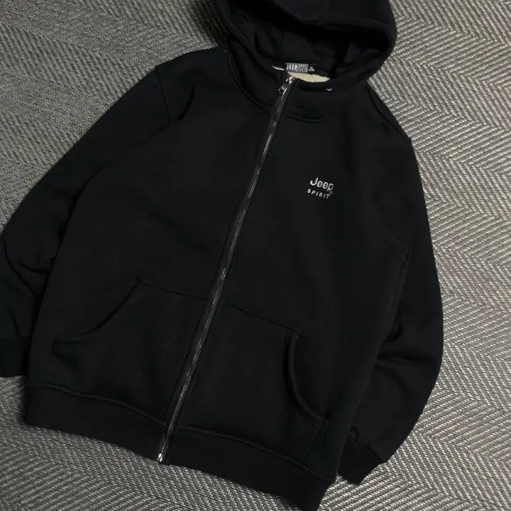 [BUNJANG] Jeep Basic Fleece Fur Hooded Zip-up Black XL / 지프 베이직 기모 퍼 후드집업 블랙o 5595