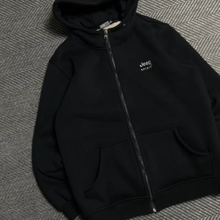 [BUNJANG] Jeep Basic Fleece Fur Hooded Zip-up Black XL / 지프 베이직 기모 퍼 후드집업 블랙o 5595