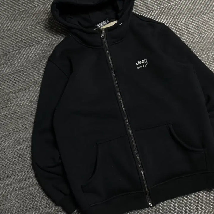 [BUNJANG] Jeep Basic Fleece Fur Hooded Zip-up Black XL / 지프 베이직 기모 퍼 후드집업 블랙o 5595