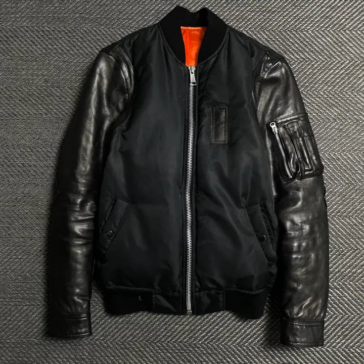 [BUNJANG] Vintage Cow Leather Mix MA-1 Bomber Jacket / 빈티지 카우 레더 믹스 MA-1 항공 점퍼o 5597
