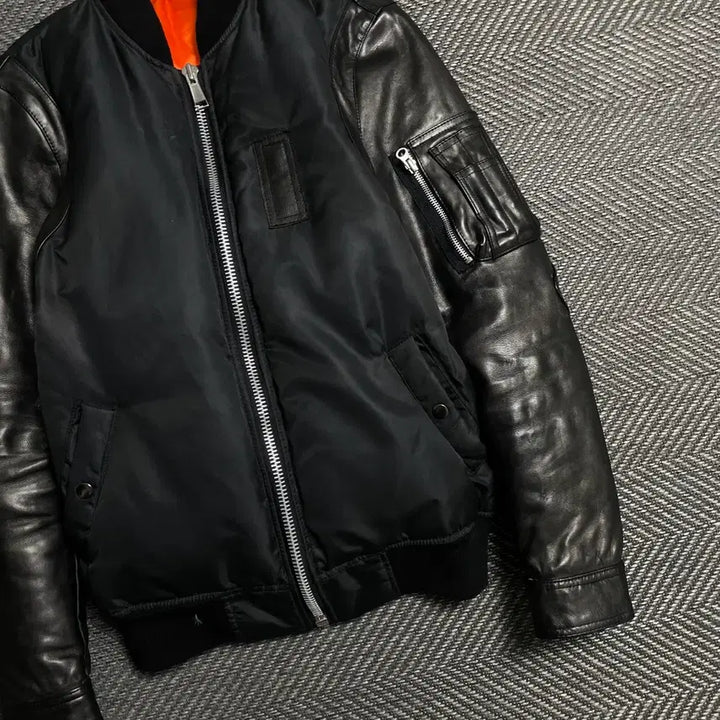 [BUNJANG] Vintage Cow Leather Mix MA-1 Bomber Jacket / 빈티지 카우 레더 믹스 MA-1 항공 점퍼o 5597