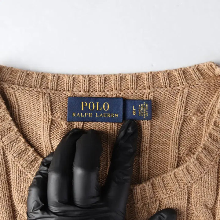 [BUNJANG] Polo Ralph Lauren Cable Knit Crewneck Cotton Sweater Camel / 폴로 랄프 로렌 케이블 니트 크루넥 코튼 스웨터 카멜