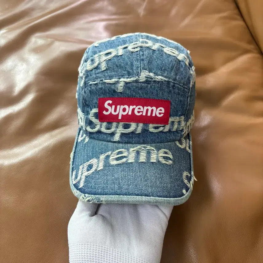 [BUNJANG] Supreme 21ss Frayed Denim Camp Cap / 슈프림 캠프캡 모자 박스로고 21ss 프레이드 데님