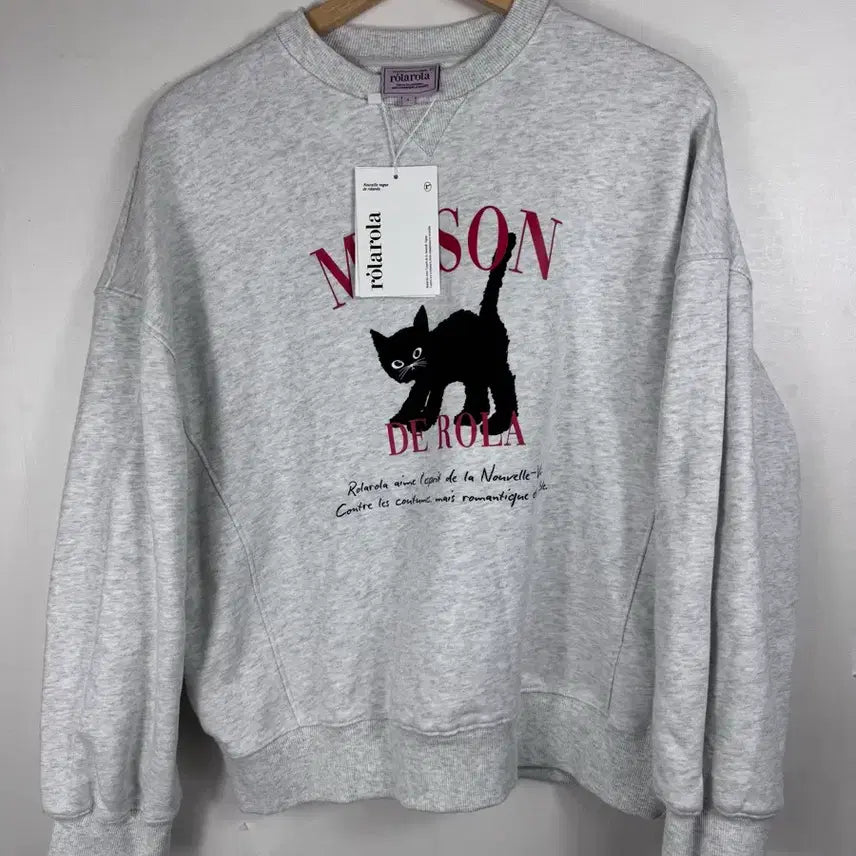 [BUNJANG] LolaLola Cat Sweatshirt (Melange Grey, Size S) / 롤라롤라 고양이 맨투맨 S 새상품