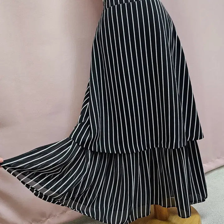 [BUNJANG] Buy Buy Seop Striped Tiered Long Skirt / 바이바이섭 스트라이프 캉캉 롱스커트