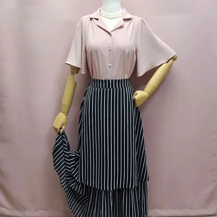 [BUNJANG] Buy Buy Seop Striped Tiered Long Skirt / 바이바이섭 스트라이프 캉캉 롱스커트