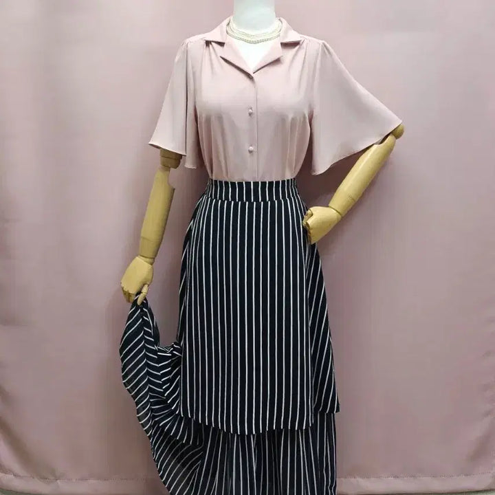[BUNJANG] Buy Buy Seop Striped Tiered Long Skirt / 바이바이섭 스트라이프 캉캉 롱스커트