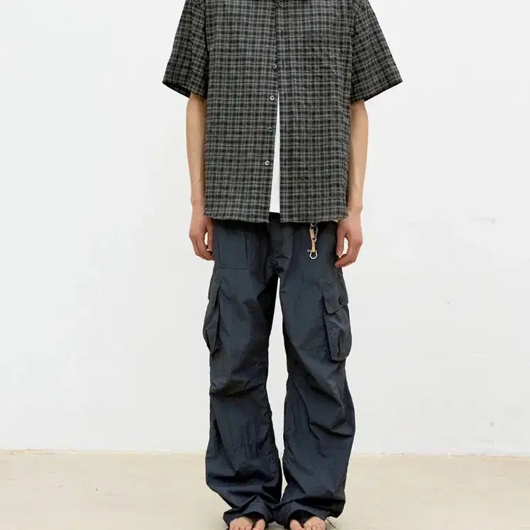 [BUNJANG] COER Alternative Wrinkle Check Half Shirt (Washed Black) M Size New / 쿠어 얼터너티브 링클 체크 하프 셔츠 (워시드블랙) M사이즈 새상품