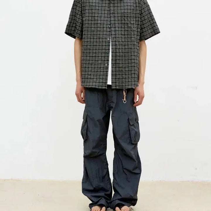 [BUNJANG] COER Alternative Wrinkle Check Half Shirt (Washed Black) M Size New / 쿠어 얼터너티브 링클 체크 하프 셔츠 (워시드블랙) M사이즈 새상품