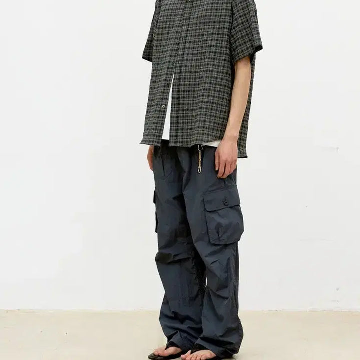 [BUNJANG] COER Alternative Wrinkle Check Half Shirt (Washed Black) M Size New / 쿠어 얼터너티브 링클 체크 하프 셔츠 (워시드블랙) M사이즈 새상품