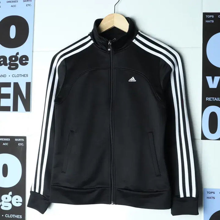 [BUNJANG] Adidas Full Zip Windbreaker Jacket Jersey Black Three Stripes / W(S) 아디다스 집업 바람막이 점퍼자켓 져지 블랙 삼선-7575