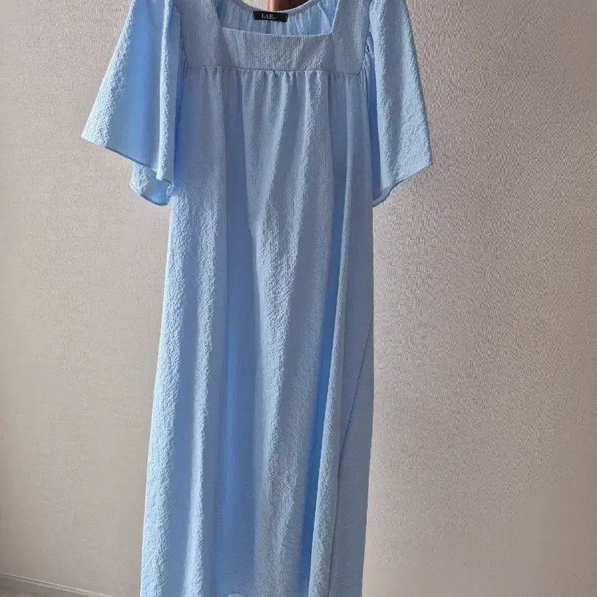 [BUNJANG] LAP Square Neck Short Sleeve Dress Sky Blue / LAP스퀘어넥 스카이 반팔 원피스