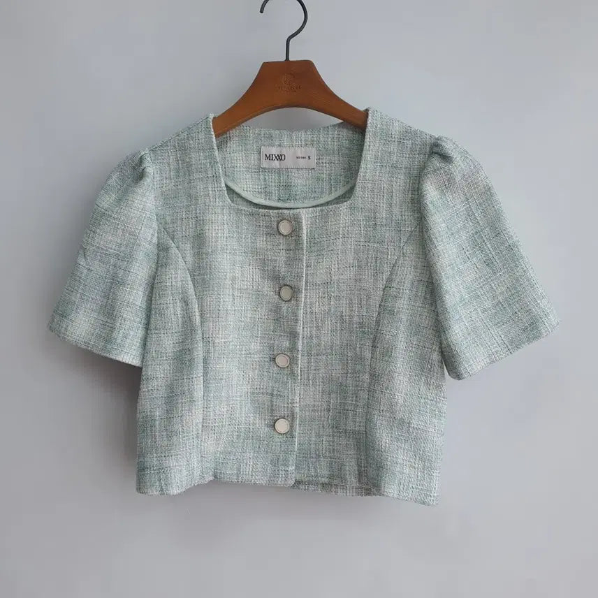 [BUNJANG] MIXXO Mint Tweed Short Sleeve Jacket (S) / 1229 MIXXO 민트 트위드 반팔 자켓 S