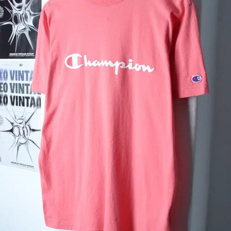 [BUNJANG] Champion Big Logo T-Shirt Pink / (L) 챔피온 반팔 티셔츠 빅로고 핑크 올드스쿨-757F