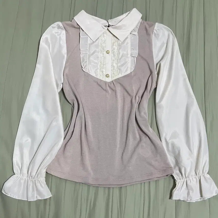 [BUNJANG] Vintage Axis Farm Lace Frill Blouse Shirt / 빈티지 엑시즈팜 레이스 프릴 블라우스 셔츠 히메갸루 라떼갸루 로걀