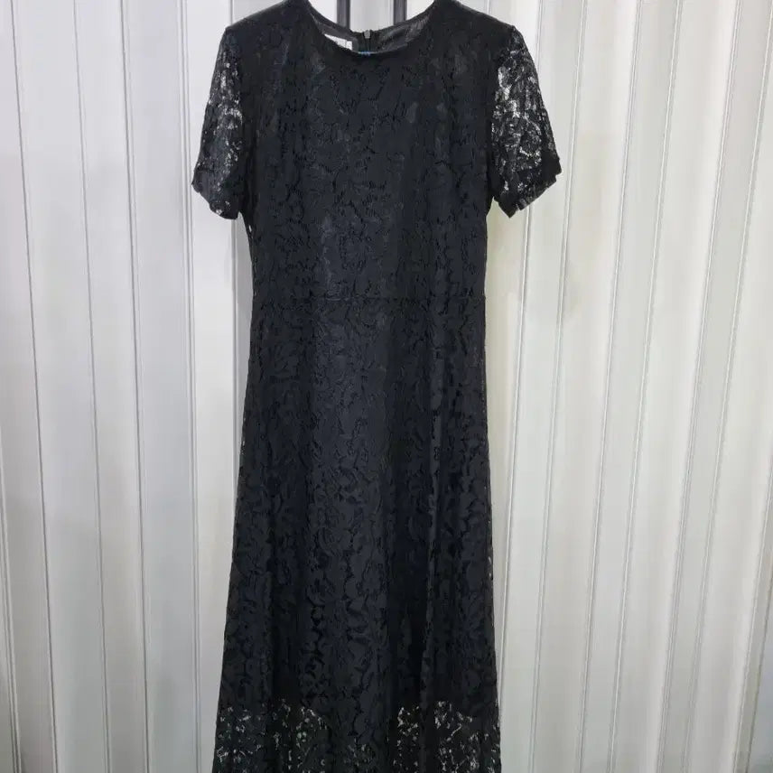 [BUNJANG] Black Lace Short-Sleeve Long Dress / 블랙 레이스 반팔 롱 원피스