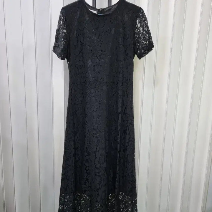 [BUNJANG] Black Lace Short-Sleeve Long Dress / 블랙 레이스 반팔 롱 원피스