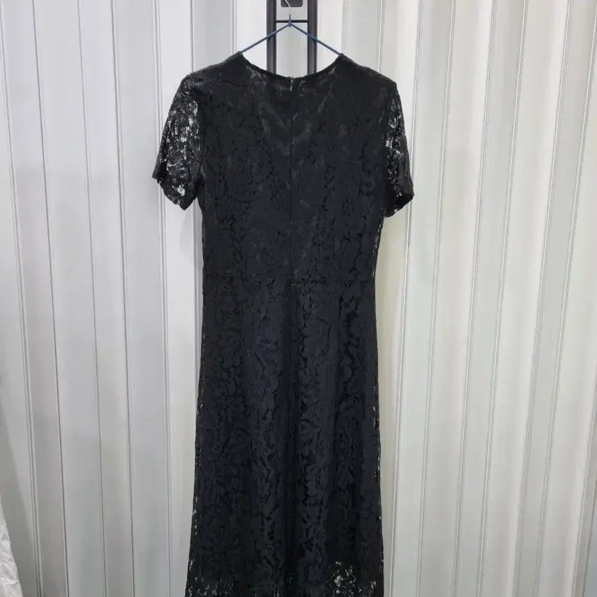 [BUNJANG] Black Lace Short-Sleeve Long Dress / 블랙 레이스 반팔 롱 원피스