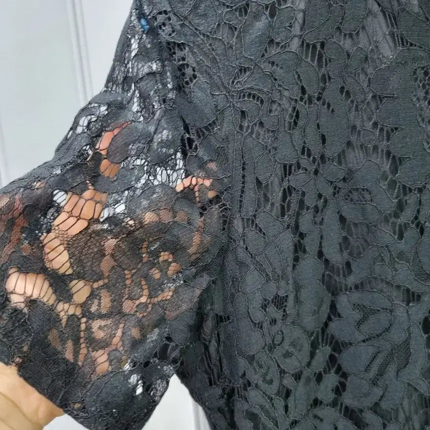 [BUNJANG] Black Lace Short-Sleeve Long Dress / 블랙 레이스 반팔 롱 원피스