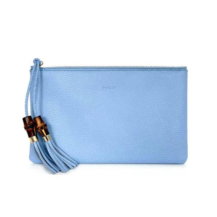 [BUNJANG] Gucci Bamboo Tassel Medium Clutch Leather Sky Blue / 구찌 449652 뱀부 태슬 미듐 클러치 6B8EBV9C