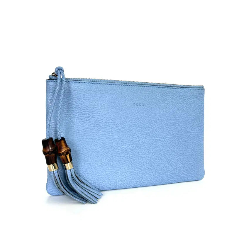 [BUNJANG] Gucci Bamboo Tassel Medium Clutch Leather Sky Blue / 구찌 449652 뱀부 태슬 미듐 클러치 6B8EBV9C
