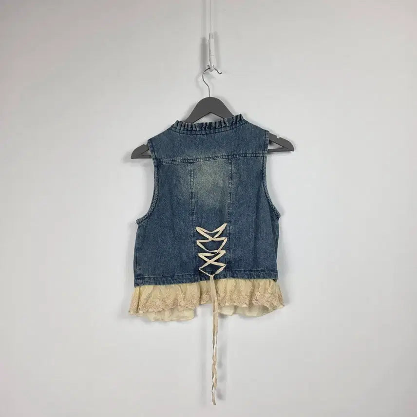 [BUNJANG] Vintage Denim Layered Lace Vest / 악세스 일본 빈티지 데님 레이어드 레이스 조끼 여 90. 0512