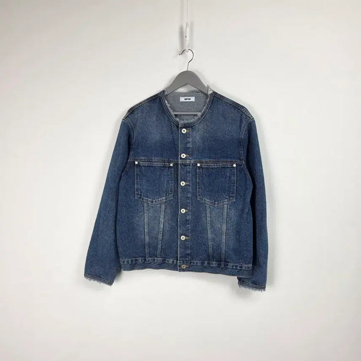 [BUNJANG] NOTCH Mid-Blue Denim Collarless Jacket Women&