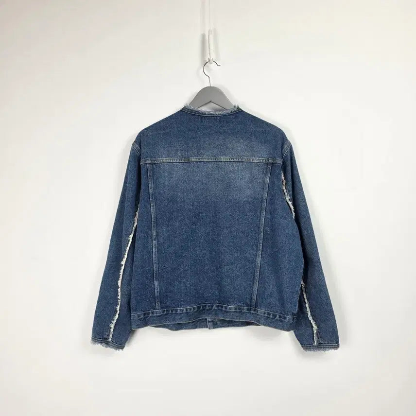 [BUNJANG] NOTCH Mid-Blue Denim Collarless Jacket Women&
