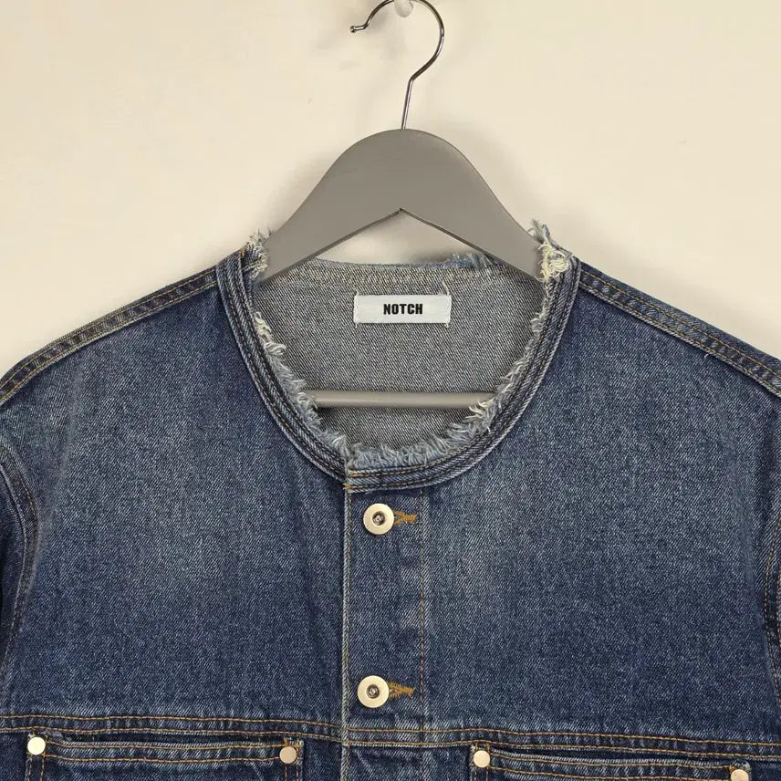 [BUNJANG] NOTCH Mid-Blue Denim Collarless Jacket Women&