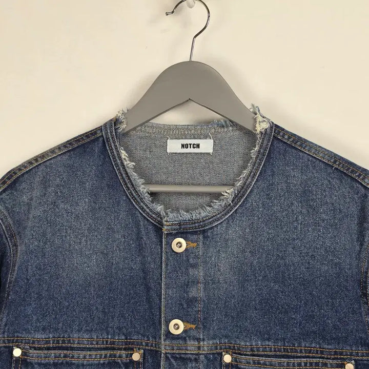 [BUNJANG] NOTCH Mid-Blue Denim Collarless Jacket Women&