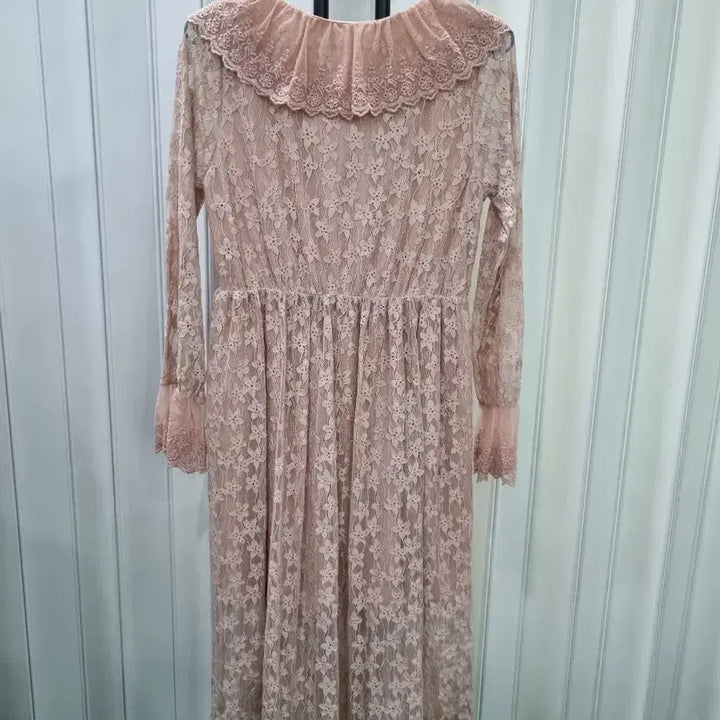 [BUNJANG] Pink Lace Long Dress with Frill Collar / 레이스 롱원피스 핑크 프릴 카라