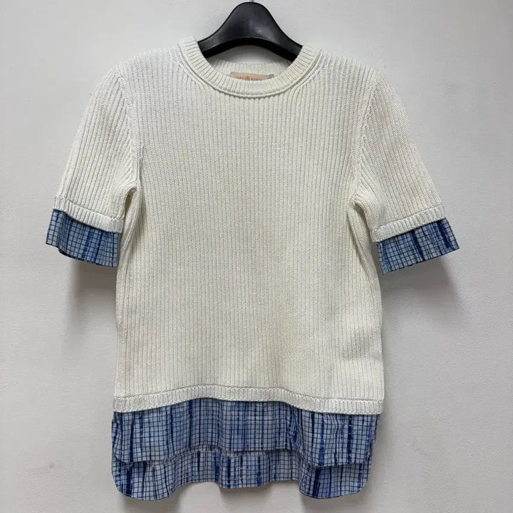 [BUNJANG] Tory Burch Cotton Knit Blue Check Ribbed Sweater / 토리버치 코튼 니트 55