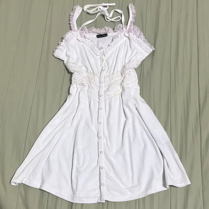 [BUNJANG] Vintage White Pink Lace Ruffle Slip Dress / 빈티지 화이트 핑크 레이스 프릴 슬립 원피스 히메갸루 로걀 펑크