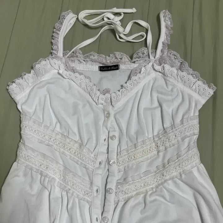 [BUNJANG] Vintage White Pink Lace Ruffle Slip Dress / 빈티지 화이트 핑크 레이스 프릴 슬립 원피스 히메갸루 로걀 펑크