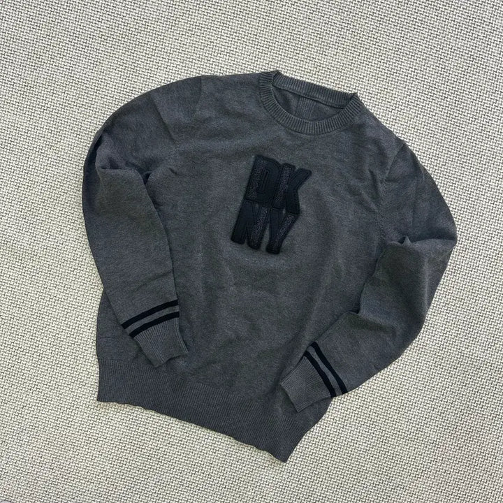 [BUNJANG] DKNY Big Logo Colorblock Knit Sweater / 실측확인 디케이엔와이 빅로고 소매배색 니트 0511D