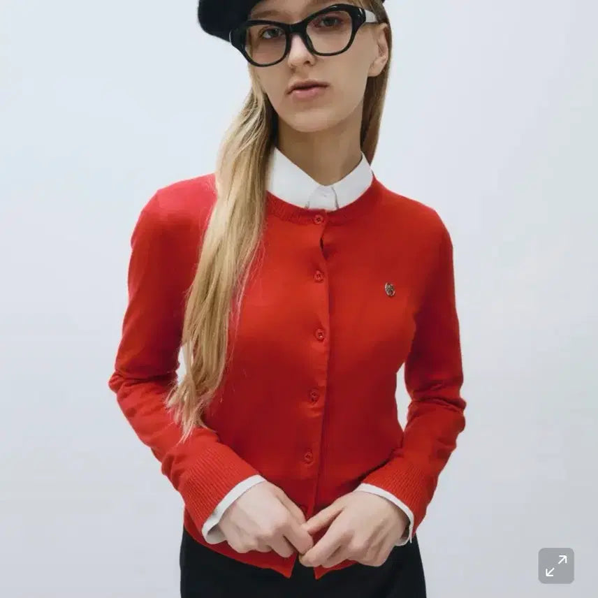 [BUNJANG] Marithe Francois Girbaud W Round Neck Cardigan Red / 마리떼 프랑소와 저버 W ROUND NECK CARDIGAN red