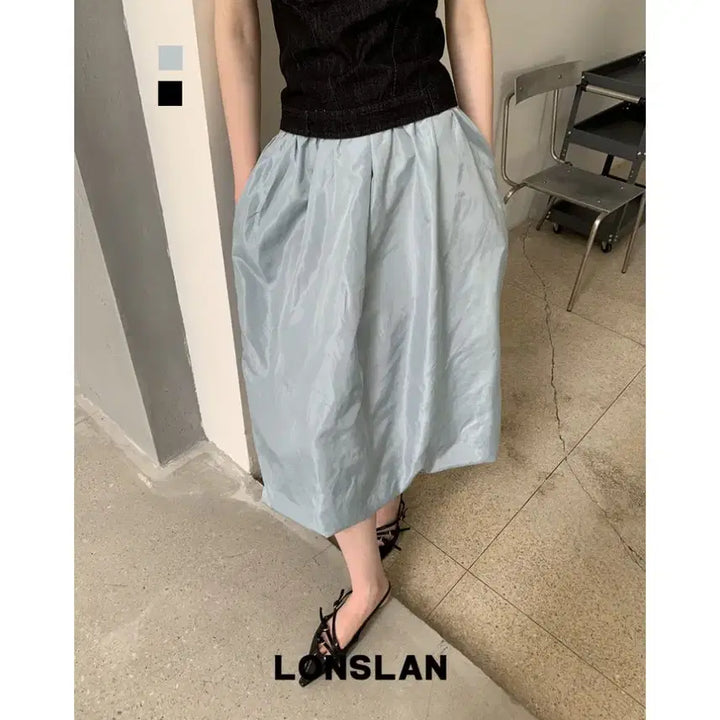 [BUNJANG] LONSLAN Floral Stretch Nylon Tulip Skirt Blue / LONSLAN 론슬란 플로럴 튤립 스트레치 나일론 스커트 블루