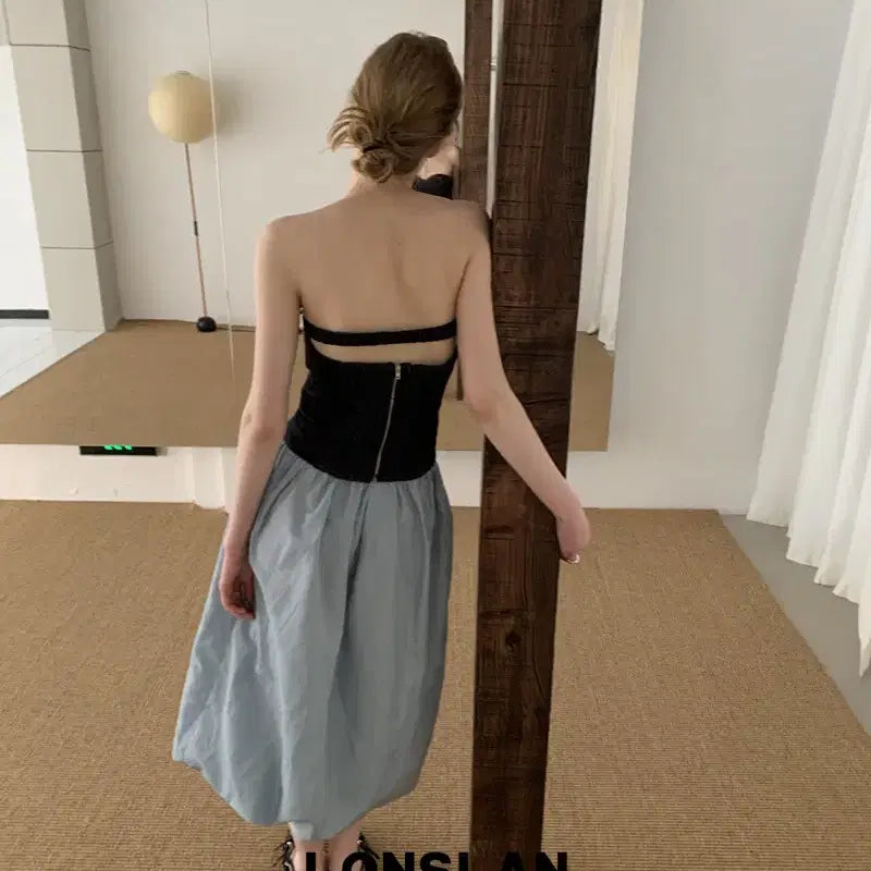 [BUNJANG] LONSLAN Floral Stretch Nylon Tulip Skirt Blue / LONSLAN 론슬란 플로럴 튤립 스트레치 나일론 스커트 블루