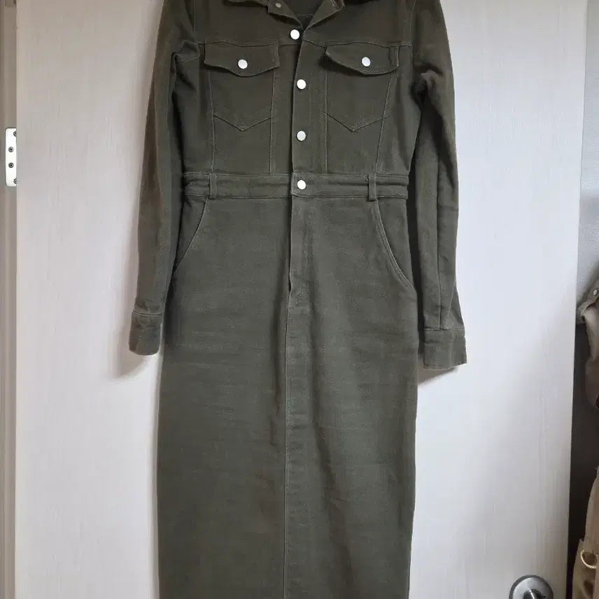 [BUNJANG] Black Up Khaki Denim Long Dress / 블랙업 카키 롱 원피스