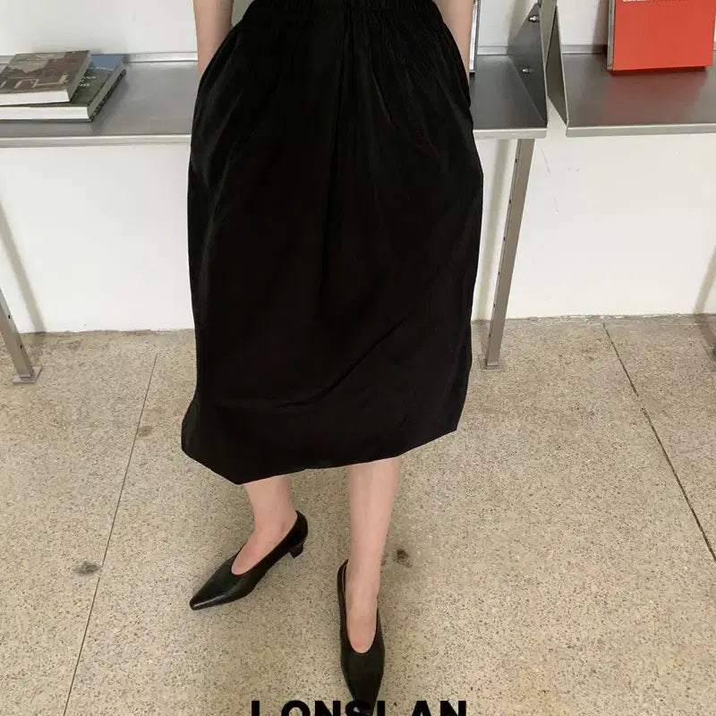 [BUNJANG] LONSLAN Floral Tulip Stretch Nylon Skirt Black / LONSLAN 론슬란 플로럴 튤립 스트레치 나일론 스커트 블랙