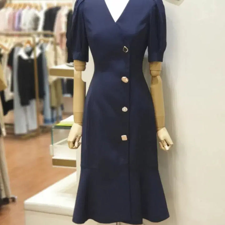 [BUNJANG] SATIN Navy V-Neck Mermaid Dress / (새제품)  샤틴 SATIN  네이비 브이넥 머메이드 원피스